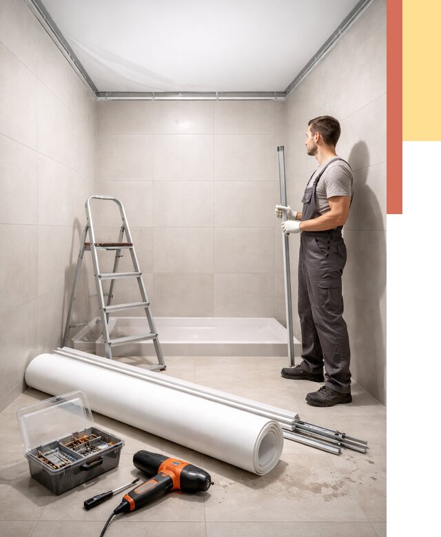 Монтаж натяжного потолка в санузле в Заволжье от 1884 руб. — ОТДЕЛОЧНИК-Звл