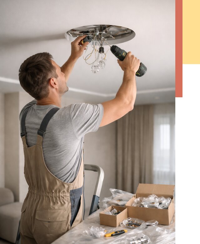 Установка люстры в натяжной потолок в Заволжье от 1222 руб. | Быстро и недорого — ОТДЕЛОЧНИК-Звл