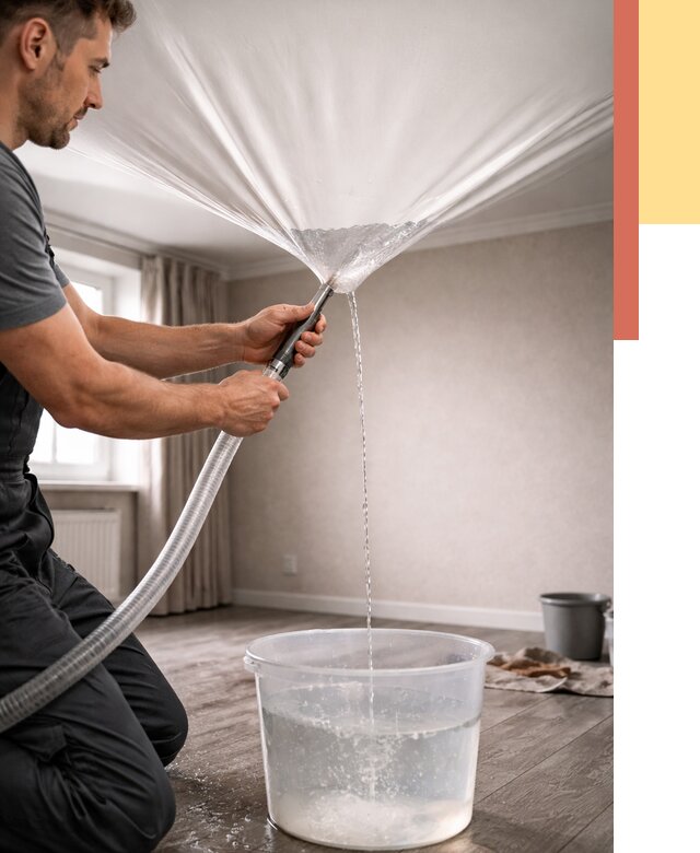 Слив воды с натяжного потолка в Заволжье от 2546 руб. быстро и недорого | ОТДЕЛОЧНИК-Звл