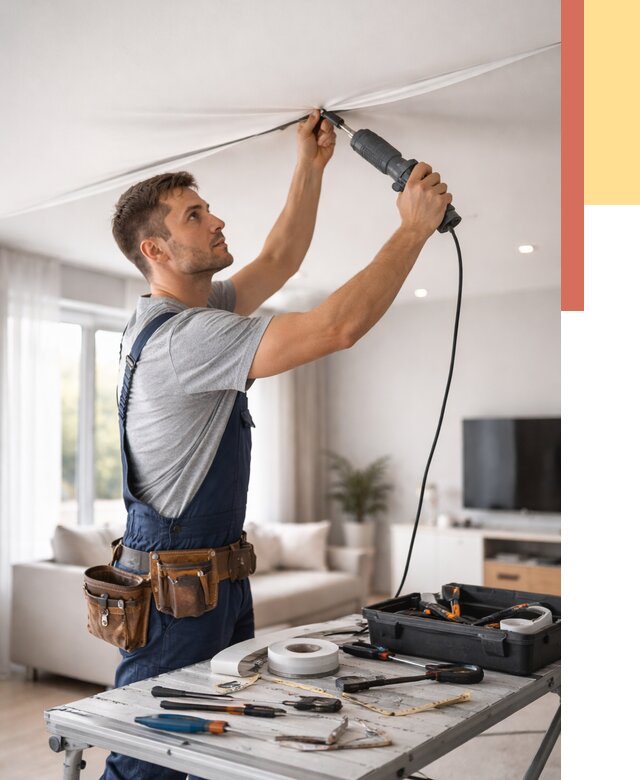 Ремонт натяжных потолков в Заволжье от 9675 руб. под ключ — ОТДЕЛОЧНИК-Звл