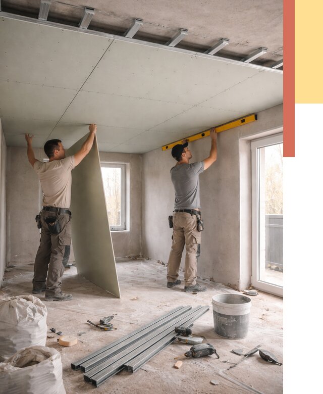 Одноуровневый потолок из гипсокартона в Заволжье от 764 руб. — монтаж под ключ | ОТДЕЛОЧНИК-Звл