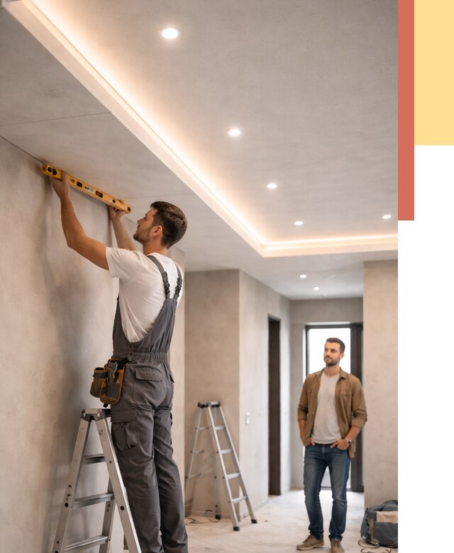 Потолок из гипсокартона с подсветкой в Заволжье от 764 руб./м2 под ключ | ОТДЕЛОЧНИК-Звл