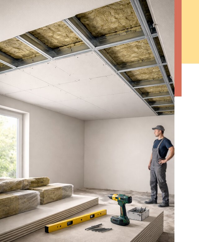 Звукоизоляция потолка ГКЛ в Заволжье от 967 руб. — монтаж под ключ | ОТДЕЛОЧНИК-Звл