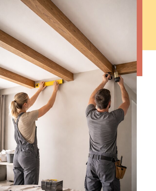 Монтаж декоративных балок на потолок в Заволжье от 4277 руб. — ОТДЕЛОЧНИК-Звл